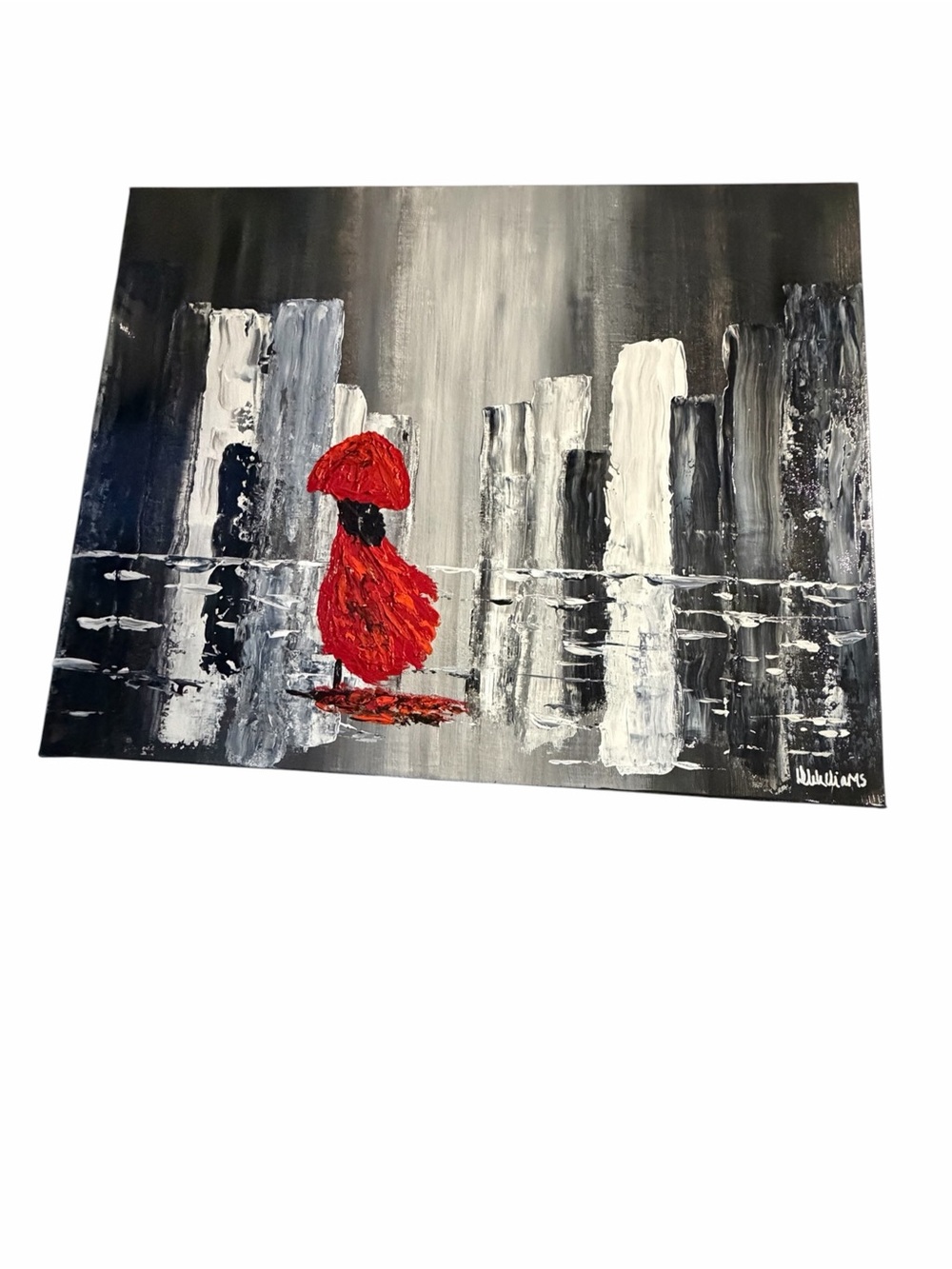 Original Artwork Acrylics on Canvas Girl in The Rain 16" x 20"